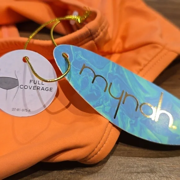 Mynah - Women's Stretch Fabric Lined High Waist Bikini Swimsuit Bottom in Coral﻿ - Picture 6 of 8